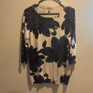 Roz & Ali Blue and White Floral Blouse size XL